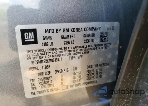 2021 Chevrolet Trailblazer Ls z USA, uszkodzony, nr VIN KL79MMS2XMB019177